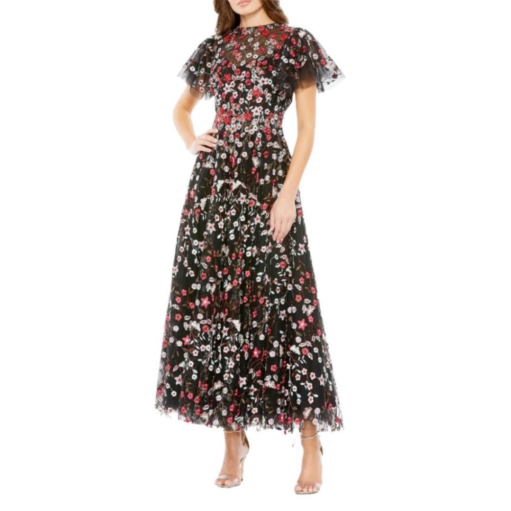 Mac Duggal 20323 $798 Womens Embellished Butterfly Tea Length A Line Gown Dress